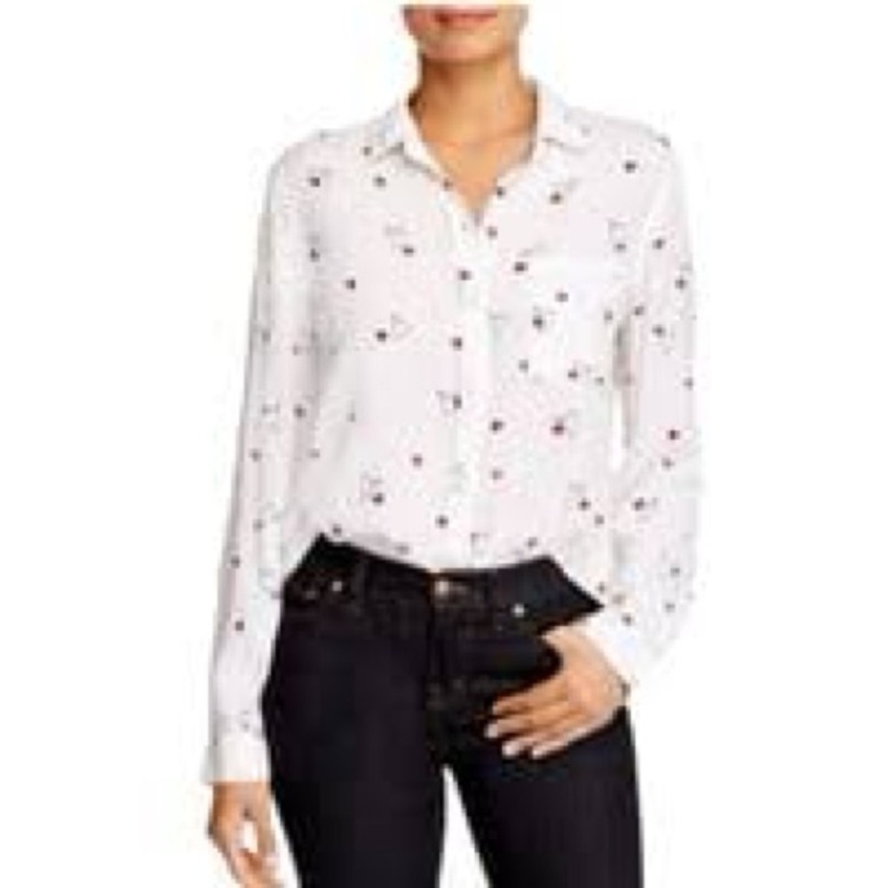 Beachlunchlounge Alana White Red Cherry Print Button Down Shirt Size S